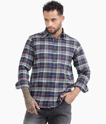 TrendiVastra Cotton Blend Slim Fit Checks Full Sleeves Men's Casual Shirt - Green ( Pack of 1 )