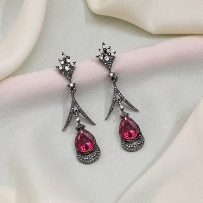 Magenta Color Fashion Earrings With Sparkling Accents For Glamorous Nights-Earring Length: 6.50 CM x Width: 2.00 CM / Magenta / Alloy With Good Quality Silver Plated