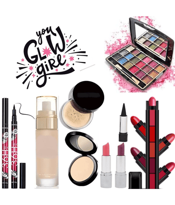 swenky eyeshadow with eyeliner loose powder lipstick & spray foundation (Pack of 10)