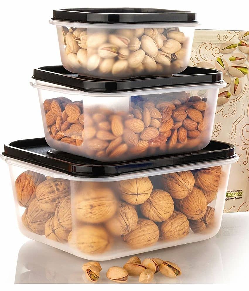 iview kitchenware - Grocery/Dal/Pasta Polyproplene Black Food Container ( Set of 3 )