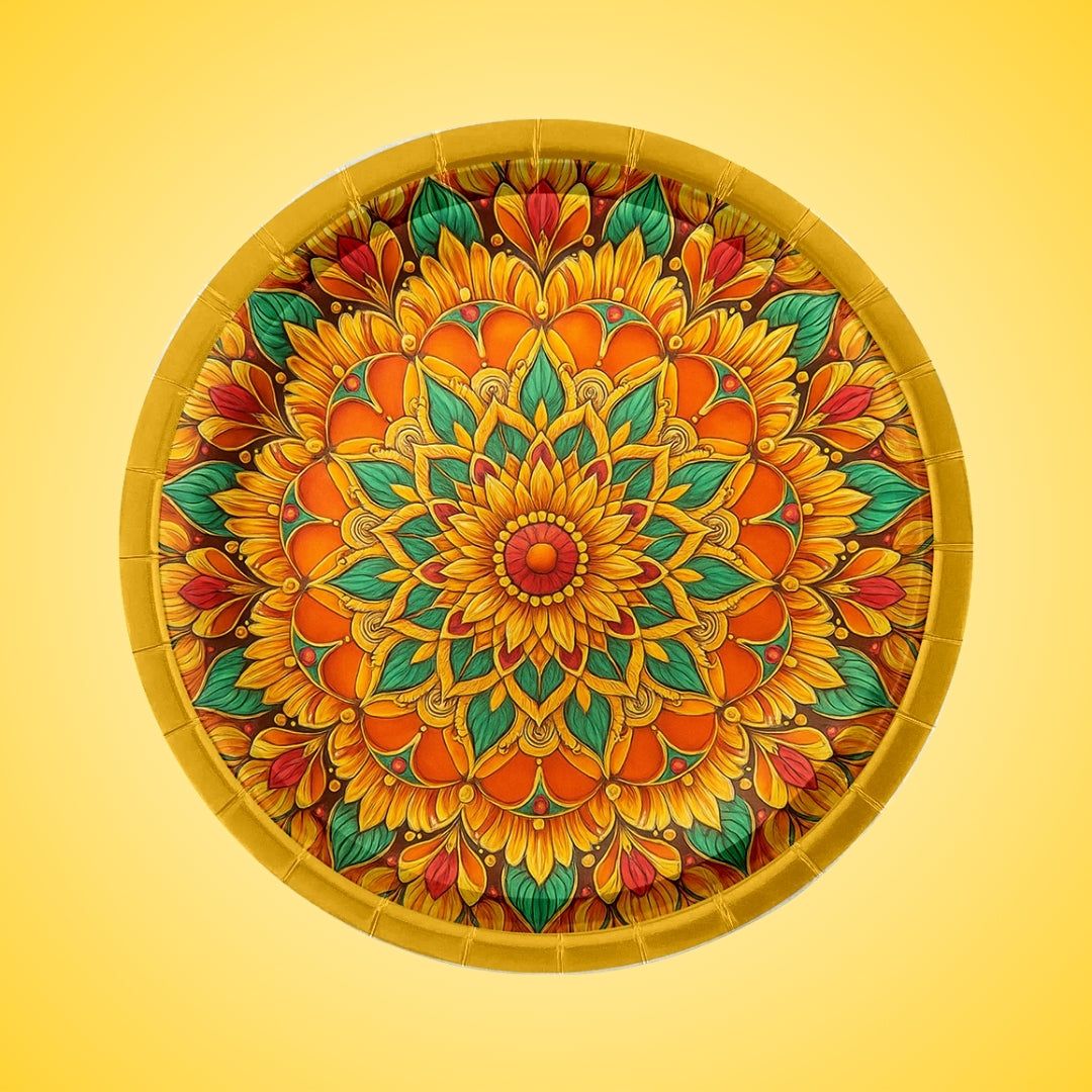 Traditional Festival Party Paper Plates - 9 inches - 8PC