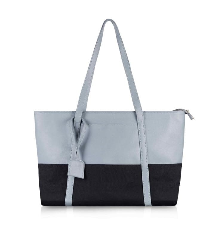 Women's Faux Leather Large Shoulder Zipper Handbag (Light Blue)-PID57462