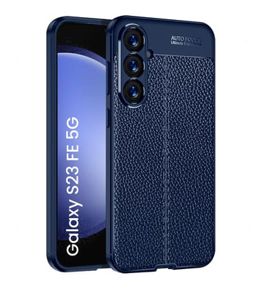 Vegan Leather Rugged Flexible TPU Series Shockproof Armor Back Cover for Samsung Galaxy S23 FE 5G, 6.4 inch, Blue