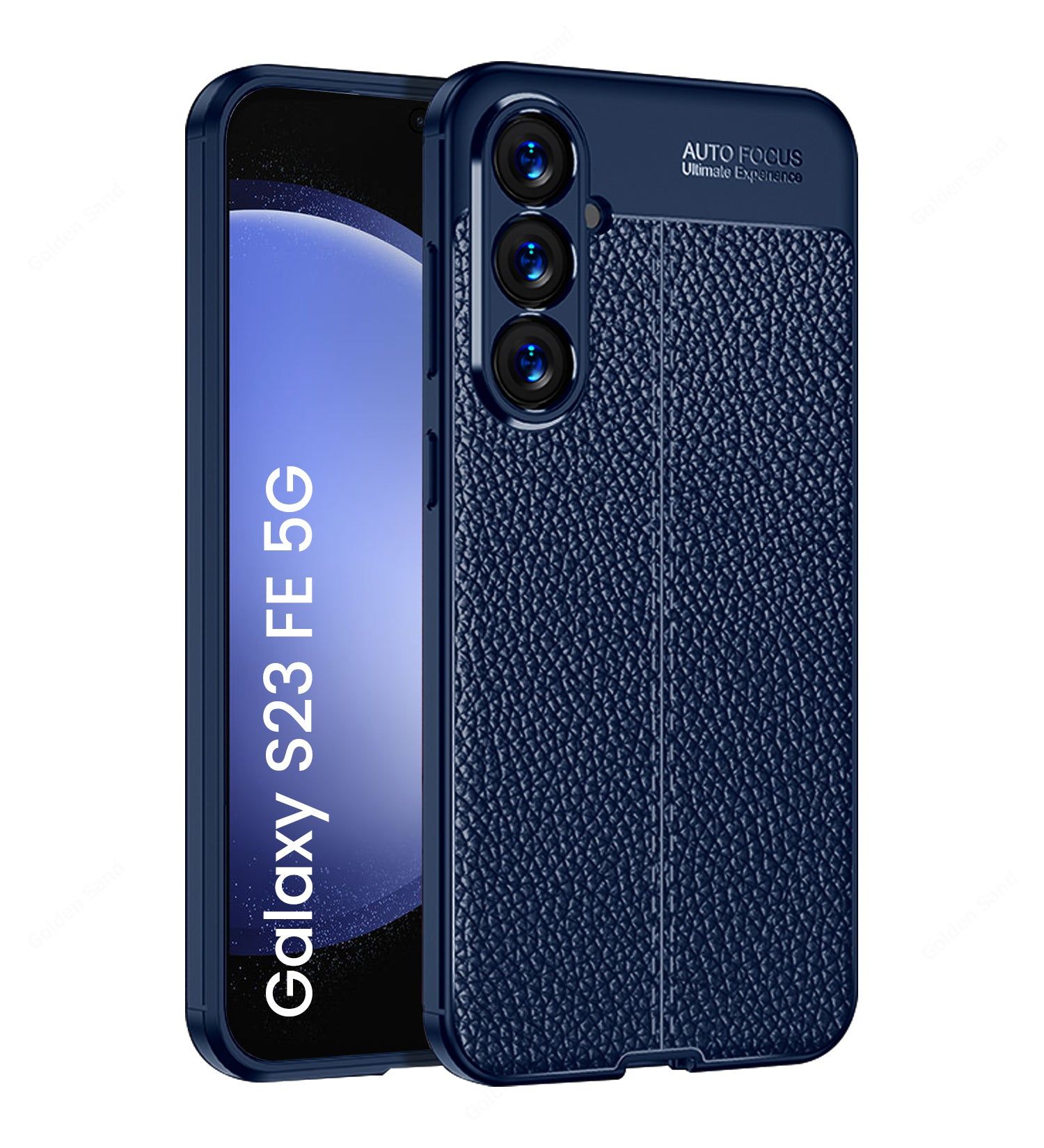Vegan Leather Rugged Flexible TPU Series Shockproof Armor Back Cover for Samsung Galaxy S23 FE 5G, 6.4 inch, Blue