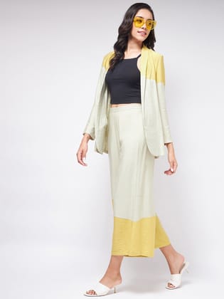 Solid Color-block Blazer With Matching Pants Co-ord Set Solid Color-block Blazer With Matching Pants Co-ord Set