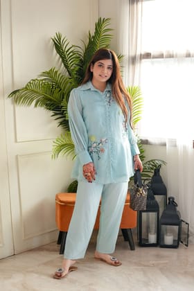 Hyna Blue Embroidered Cordset-XXL