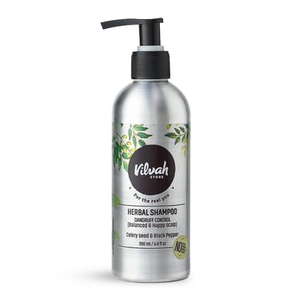 Vilvah Herbal Shampoo for Dandruff Control | Neem, Tea Tree, Rosemary & Black Pepper Herbal Formula | For All Hair Types, Men & Women | No Paraben & Sulfates | 250ml Vilvah Herbal Shampoo for Dandruff Control | Neem, Tea Tree, Rosemary & Black Pepper Her