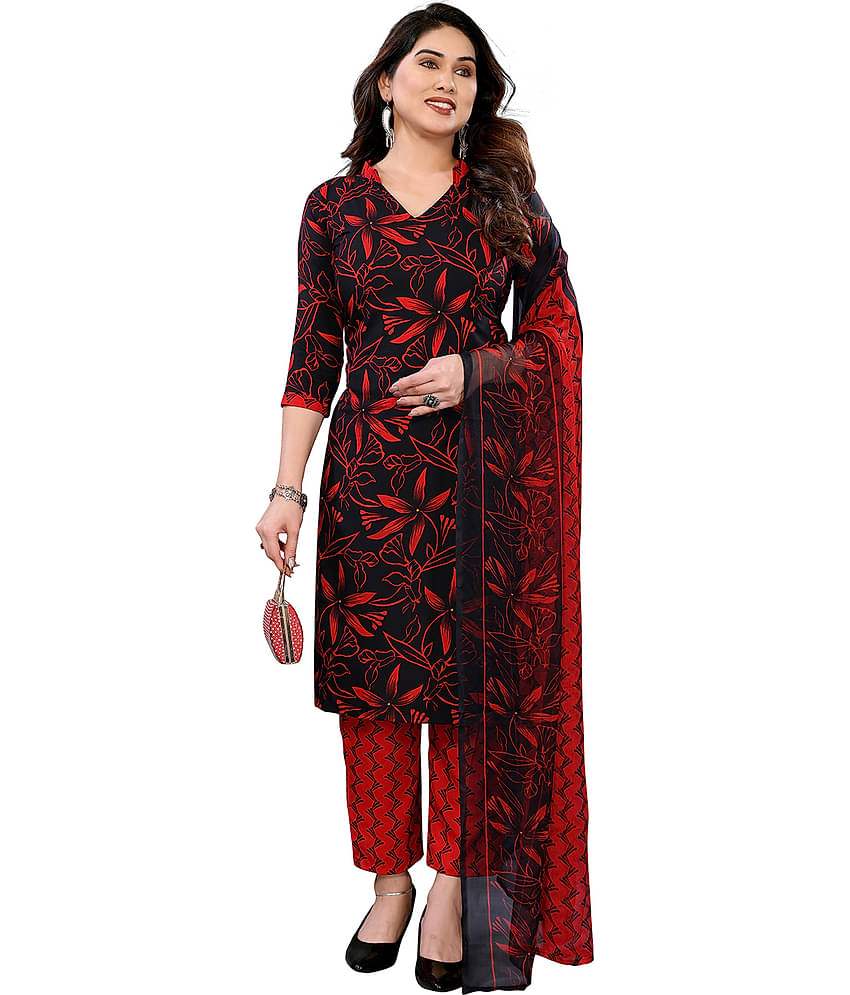 Kashvi Sarees Women Crepe Unstitched Dress Material ( BLACK )