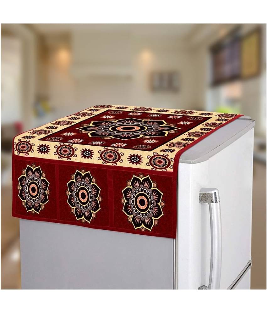 E-Retailer - Maroon Polyester Fridge  Top Cover (Pack of 1)