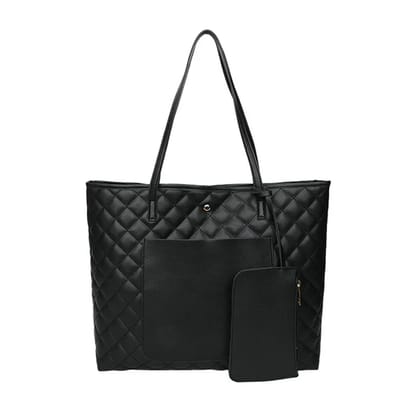 Pontos Women Tote Bag with Purse Quilted Faux Leather Large Capacity Pure Color Single Shoulder Bag Shopping Use Pontos Women Tote Bag with Purse Quilted Faux Leather Large Capacity Pure Color Single Shoulder Bag Shopping Use