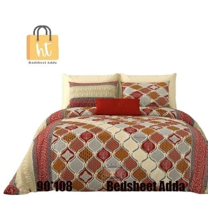 3001-Hometrade India-Standard King Size (90*108 Inches)-Pure Cotton Jaipuri Double Bedsheet With Matching Pillow Cover