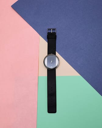 Transparent Analog Round Dial With Black Leather Strap-Watches
