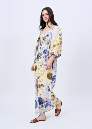 Meadow (floral printed maxi dress)-yellow / XS