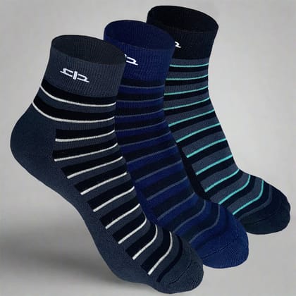 Bamboo Stripe Quarter Socks - 3 Pairs-Grey | Black | Navy Blue