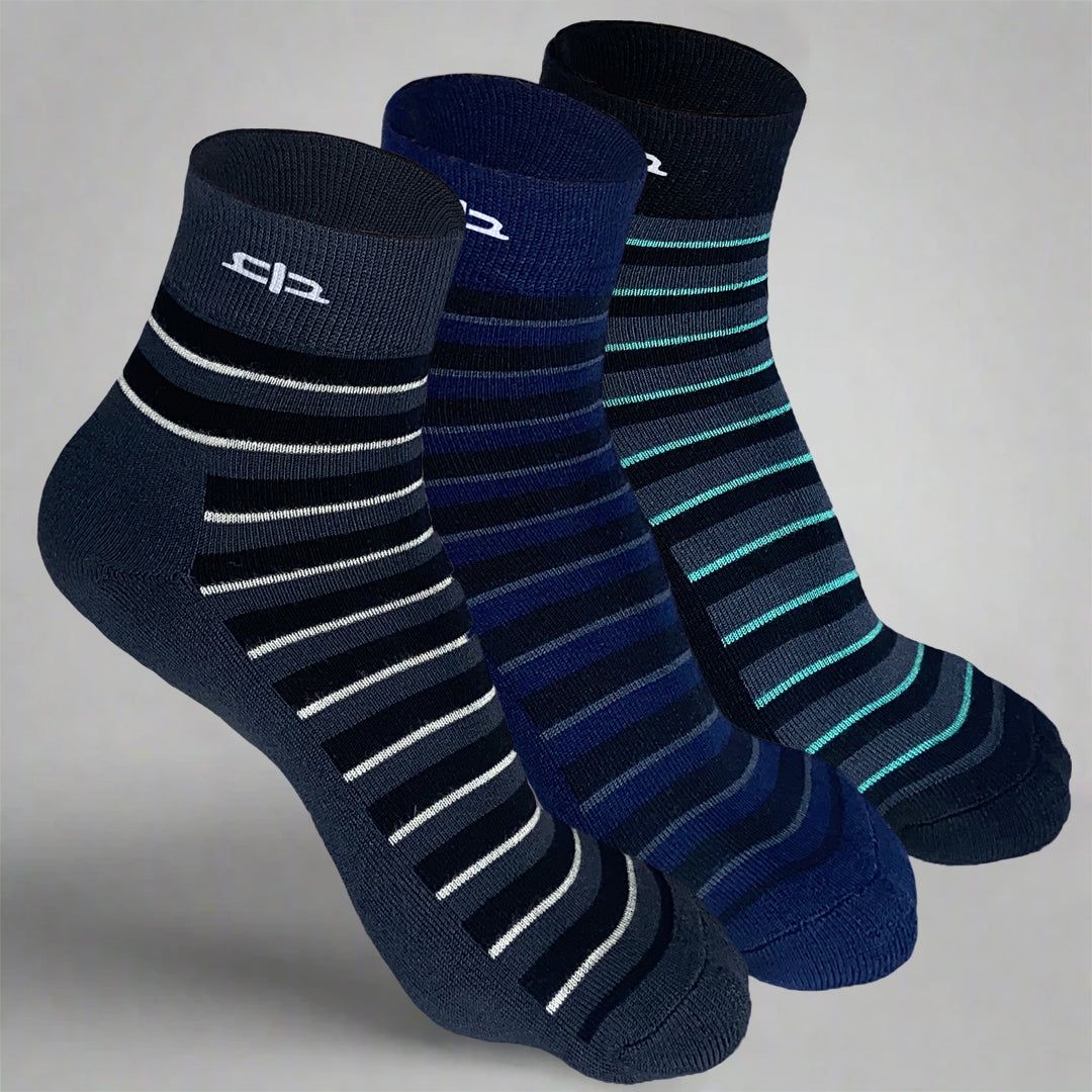 Bamboo Stripe Quarter Socks - 3 Pairs-Grey | Black | Navy Blue