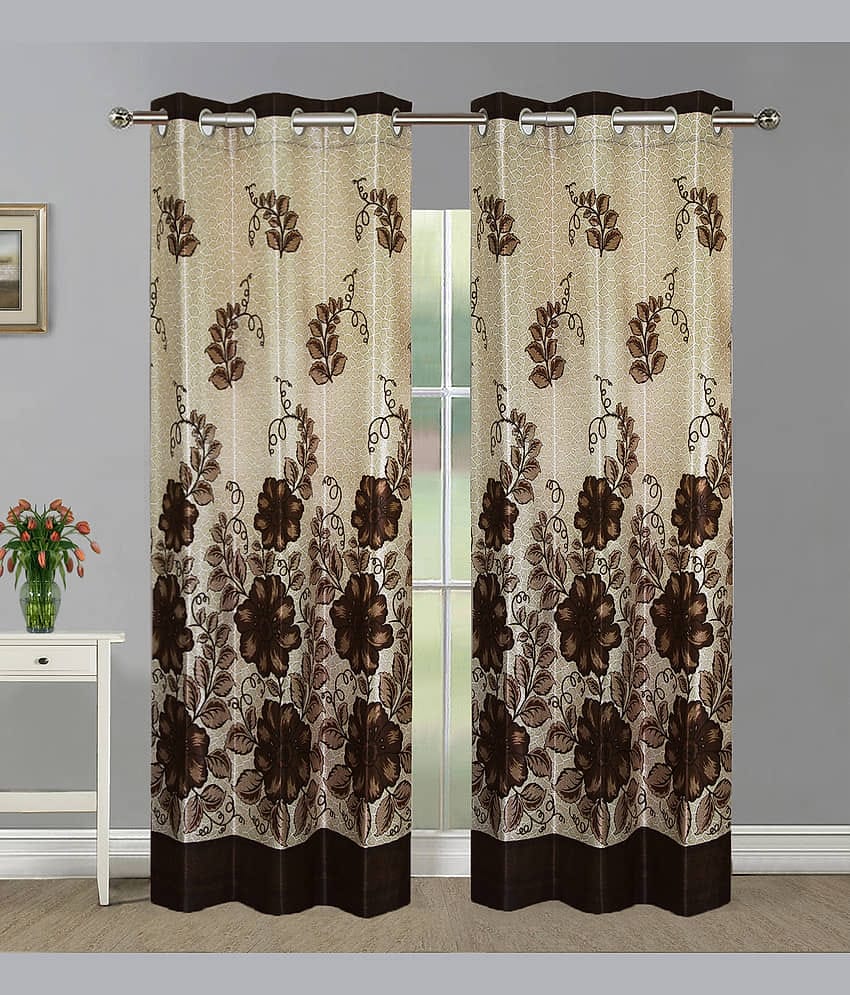 Home Candy Set of 2 Door Semi-Transparent Eyelet Polyester Brown Curtains ( 213 x 120 cm )