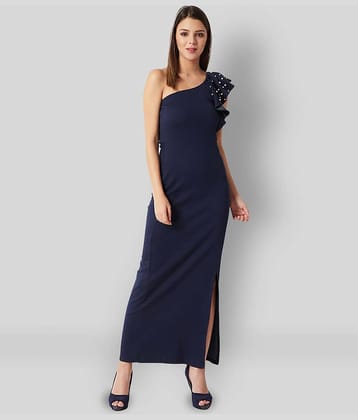 Miss Chase Women Cotton Embellished Side Slit Dress ( Navy ) Miss Chase Women Cotton Embellished Side Slit Dress ( Navy )