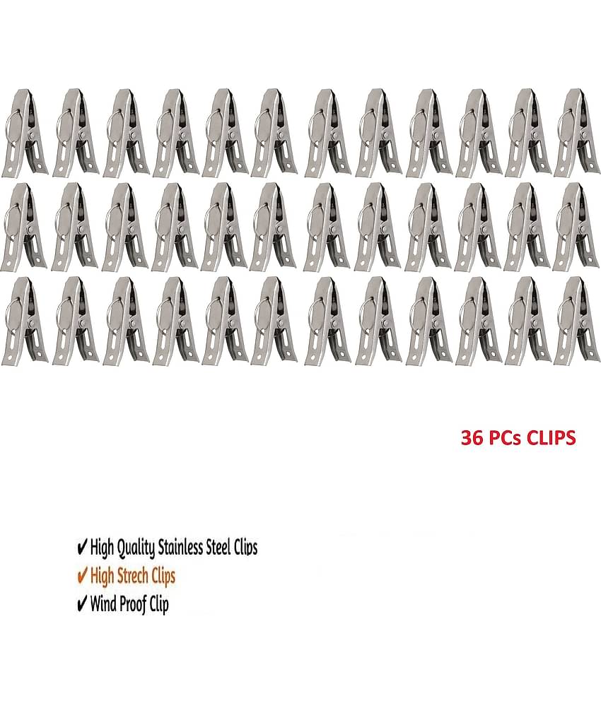 Fashion Bizz 36 Cloth Peg/ Drying Pins for Hanger/Rods/Ropes Stainless Steel Cloth Clips  (Steel Pack of 36)
