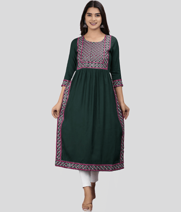 ASHISH PRINT - Green Rayon Women's Nayra Kurti ( Pack of 1 )