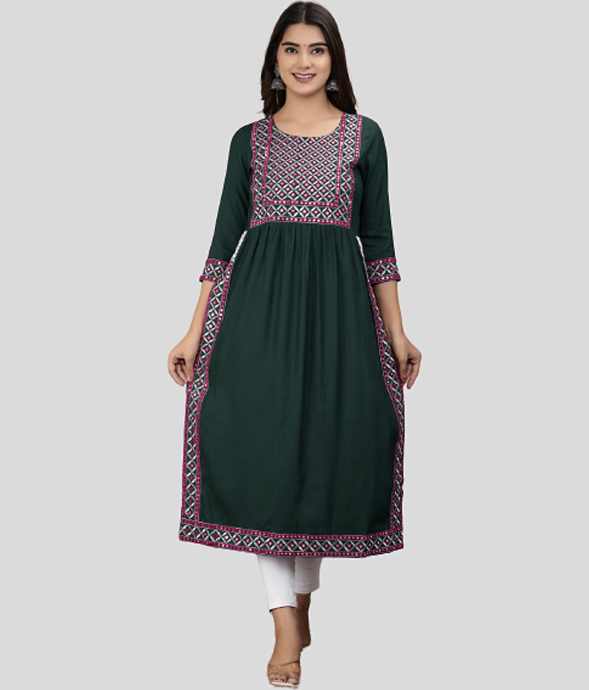 ASHISH PRINT - Green Rayon Women's Nayra Kurti ( Pack of 1 )