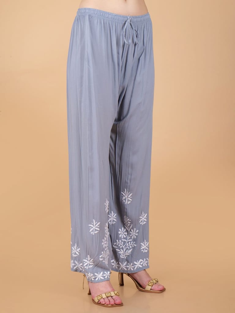 Pure Modal Heavy Bota Pattern hand embroidered Chikankari Kurta Set -Grey