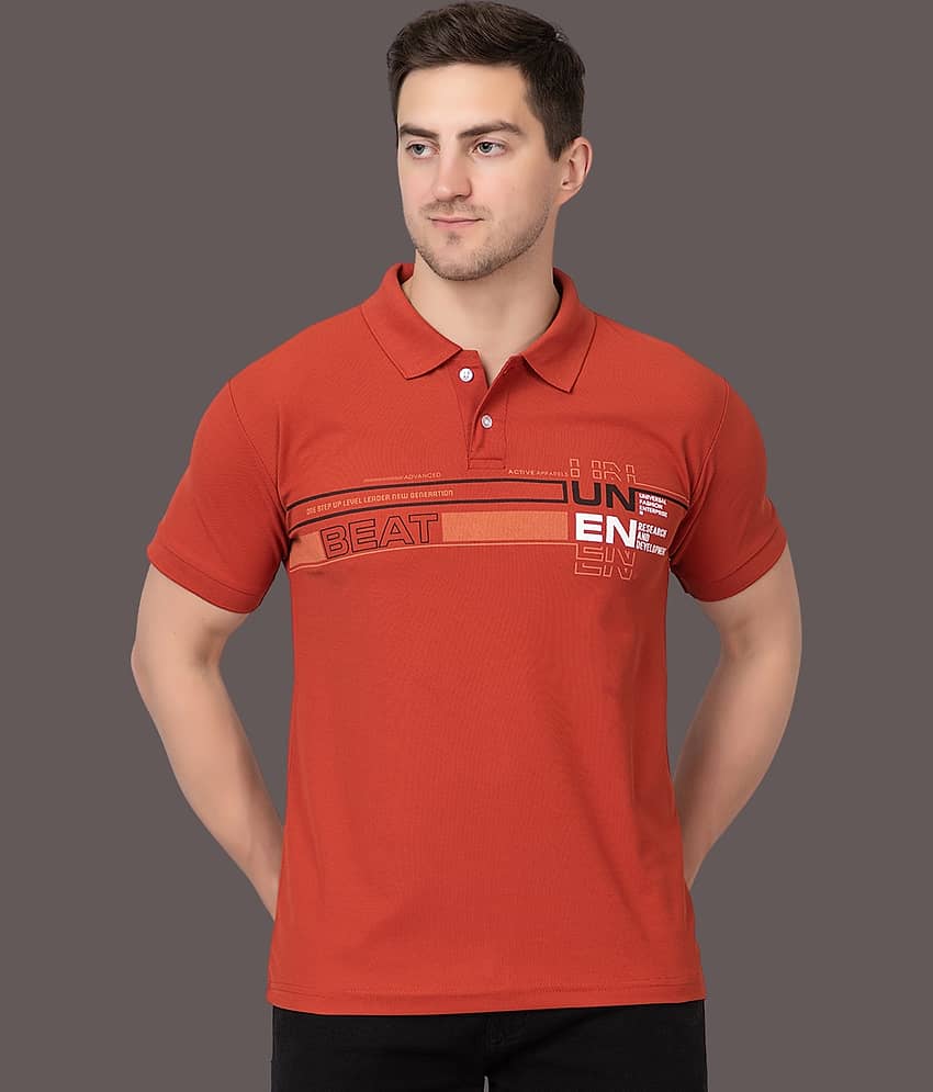 Zeffit Pack of 1 Polyester Regular Fit Printed Half Sleeves Men's Polo T Shirt ( Rust )