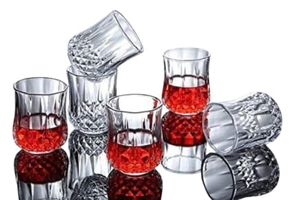 RUPIKA | Long Champ Set of 6 Shot Glasses 60ML Clear Crystal for Tequila Vodka Whiskey Wine Cocktail Drinks