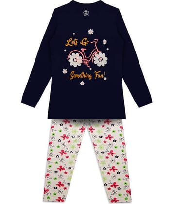 MIST N FOGG Pack of 1 Girls Cotton Blend Nightsuit Set ( Dark Blue )
