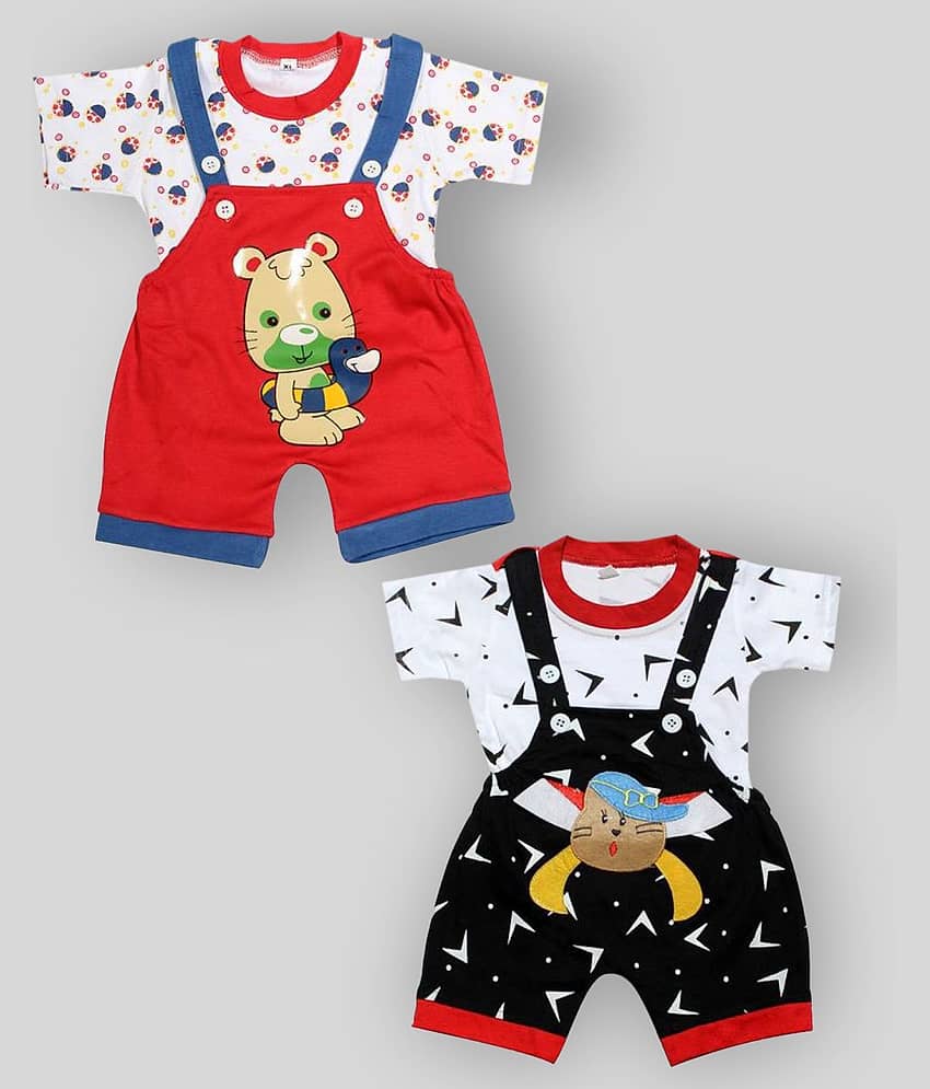 Babeezworld Pack of 2 Baby Girls Cotton Dungarees ( Multicolor )