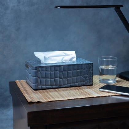 Eden Tissue Box In Genuine Croco Leather Grey-Grey