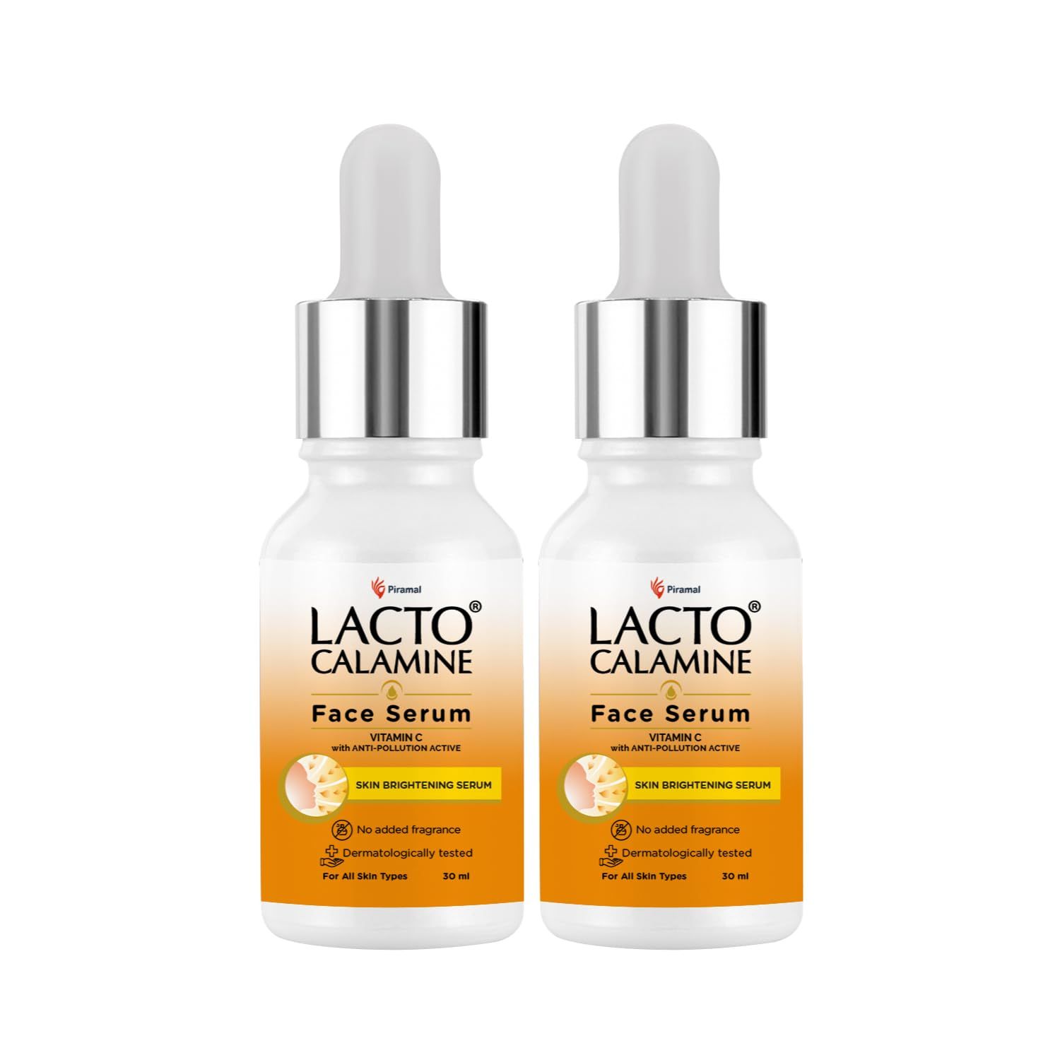 Lacto Calamine Vitamin C Face Serum with 98% Pure Vitamin C Complex | 30ml x Pack of 2 | Glowing Skin with Niacinamide | Vitamin C Serum For Dark Spots Reduction & Moisturization | Pollushield Lacto Calamine Vitamin C Face Serum with 98% Pure Vitamin C C
