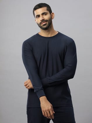 Navy Blue Supima Full Sleeve Round Neck T-shirt-M