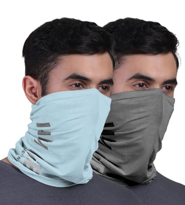 FREECULTR Unisex Bamboo Bandana, Anti Microbial Super Soft & Comfort Fit, Breathable Multipurpose Headband, Face Mask for Dust Protection and Sun - Printed Pack of 2-Chalk Blue,Charcoal