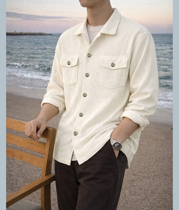 Eyebogler Poly Cotton Oversized Fit Striped Full Sleeves Men's Casual Shirt - White ( Pack of 1 )