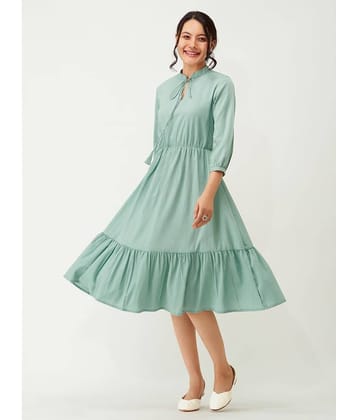 aask Women Polyester Blend Solid Fit & Flare Dress ( Lime Green )