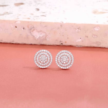Sterling Silver Crystal Stud Earrings-White Stone / Silver