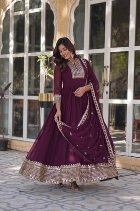 DESIGNER Georgette with Rich Sequins Embroidered work GOWN-WITH-DUPATTA COLLECTIONS-M