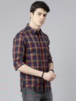 Navy Blue Checks Full Sleeves Shirt-44