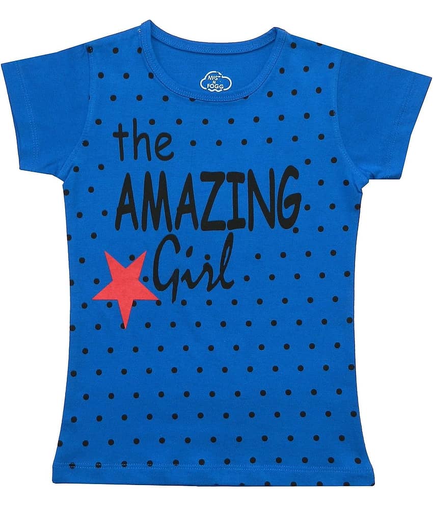 MIST N FOGG Pack of 1 Girls Cotton Blend T-Shirt ( Blue )