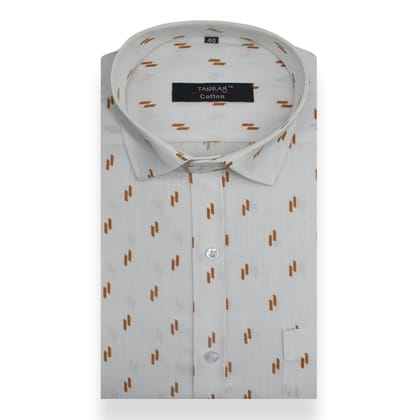 White Golden Double Rectangle Printed Cotton Shirt For Men's-M (38 Inch) (98 CM) / Full