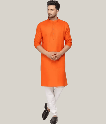 Balaji's Orange Cotton Blend Regular Fit Men's Kurta Pyjama Set ( Pack of 1 )