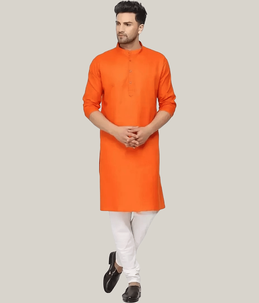 Balaji's Orange Cotton Blend Regular Fit Men's Kurta Pyjama Set ( Pack of 1 )