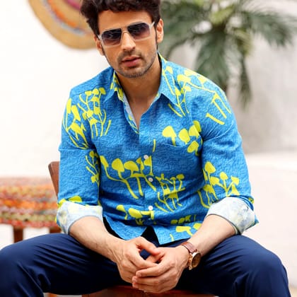 Mushroom Bunch Ocean Blue Casual Pure Linen Full Shirt (Size - S) by BLUE EAGLE Mushroom Bunch Ocean Blue Casual Pure Linen Full Shirt (Size - S) by BLUE EAGLE