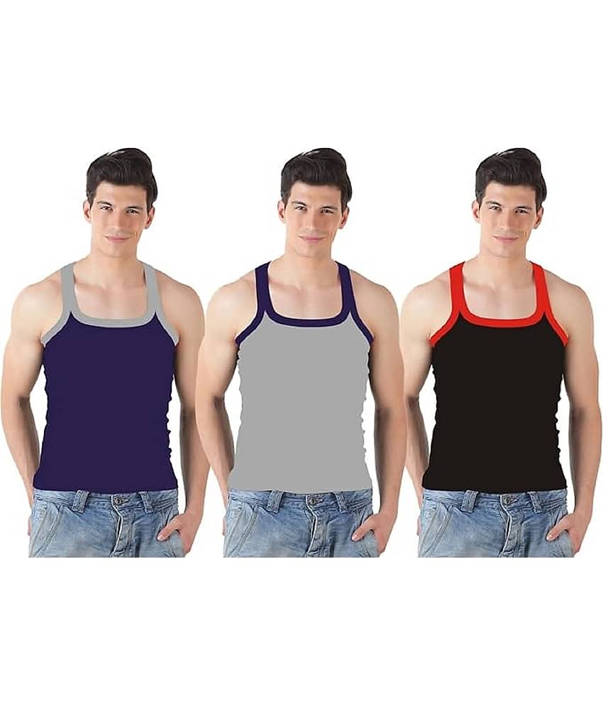 INNERO Pack of 3 Cotton Basic Vest For Men ( Multicolor )