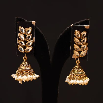 Yellow - Adya Stone Work Fabart GS Jhumka Earrings Yellow - Adya Stone Work Fabart GS Jhumka Earrings