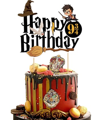 Zyozi 1 PCS Hari Pottar Happy Birthday Cake Topper Hari Pottar Inspired Cake Pick Decorations for Hari Pottar Theme Birthday Party Supplies