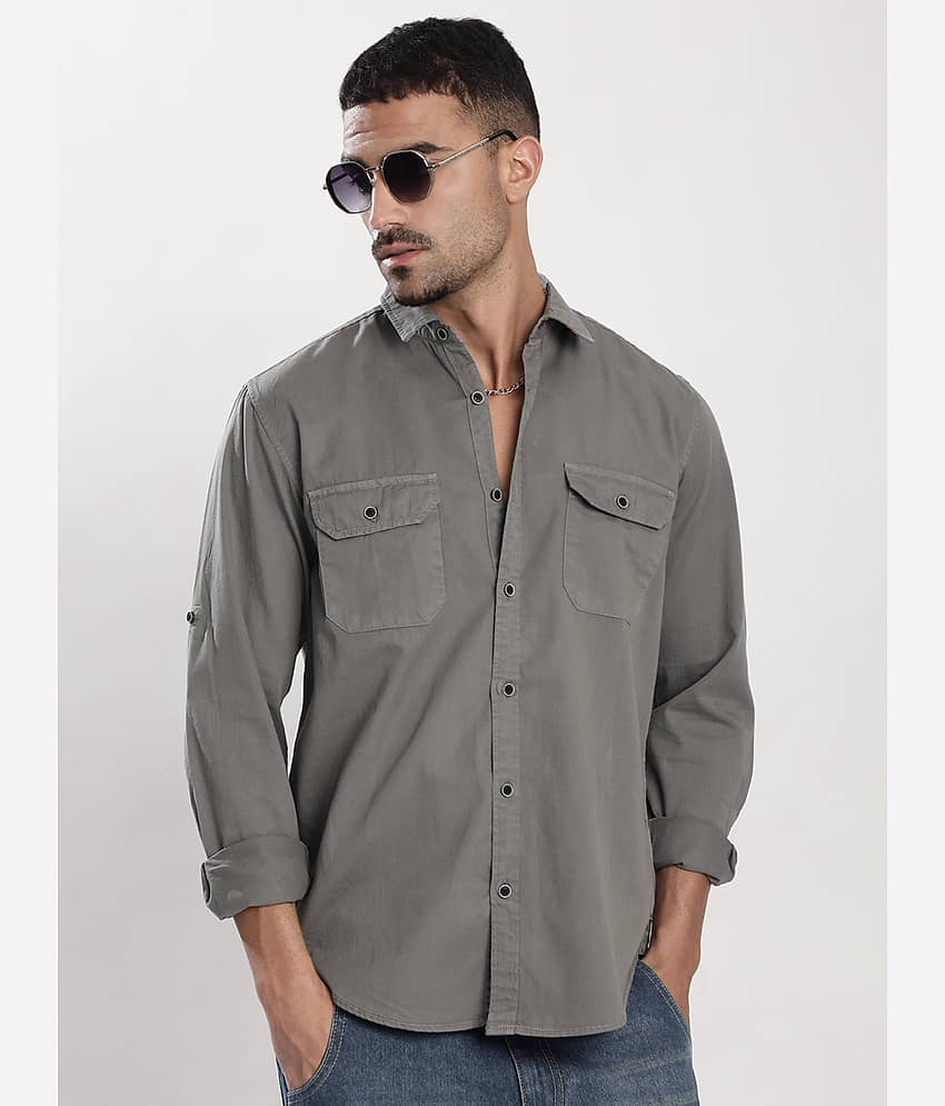 Bene Kleed 100% Cotton Regular Fit Solids Full Sleeves Men's Casual Shirt - Grey ( Pack of 1 )