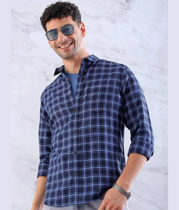 HARDSODA Poly Cotton Slim Fit Checks Full Sleeves Mens Casual Shirt - Navy Blue ( Pack of 1 ) - None