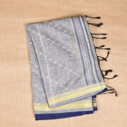 Blue hand embroidered handloom saree