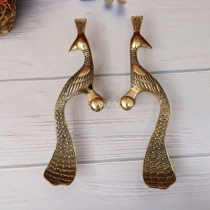 Peacock Door Handle Set in Brass - 13.2 Inch Height